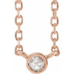14K Rose Gold .03 CT Rose-Cut Natural Diamond Bezel-Set 18" Necklace