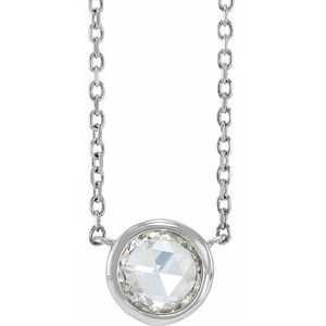 Platinum 1/2 CT Rose-Cut Natural Diamond Bezel-Set 18" Necklace