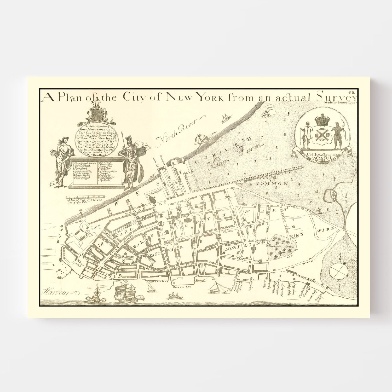 Vintage Map of New York City, New York 1728