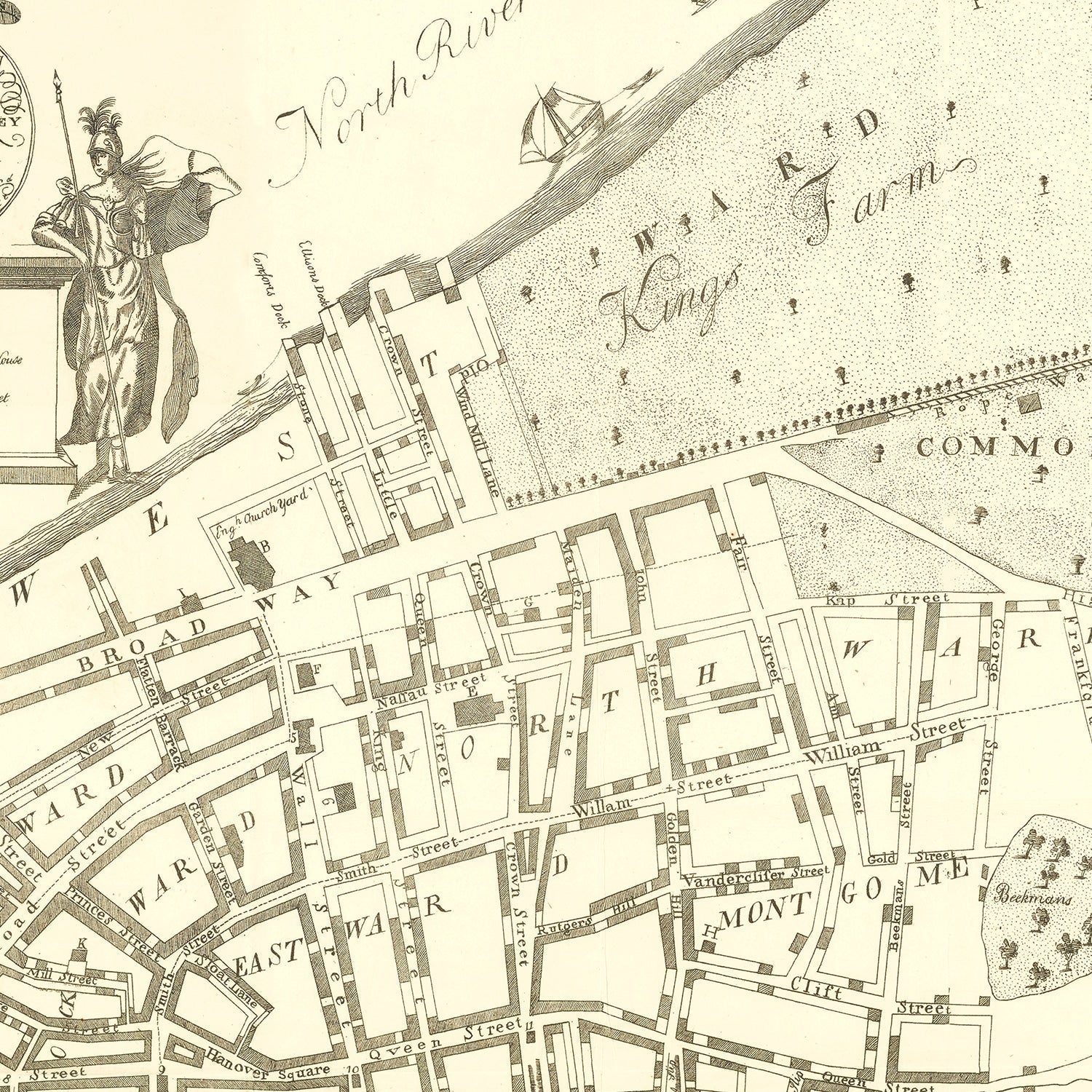 Vintage Map of New York City, New York 1728