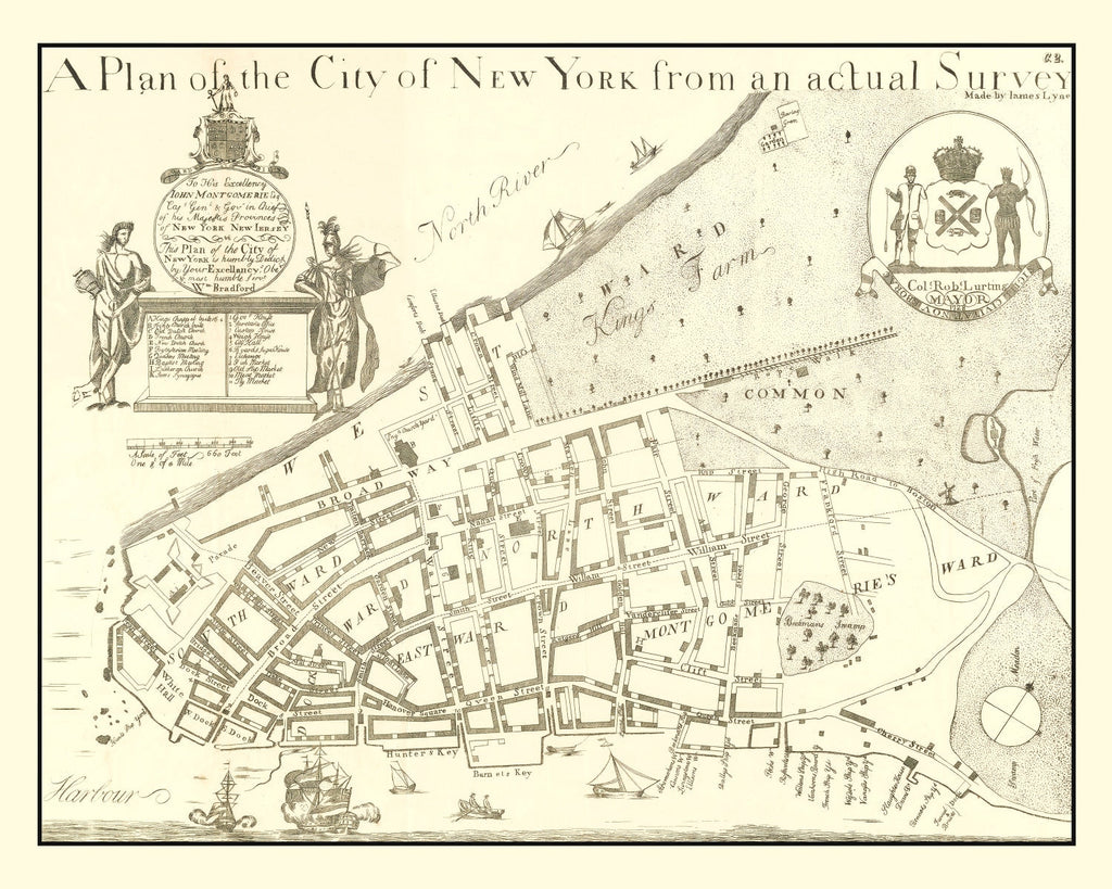 Vintage Map of New York City, New York 1728