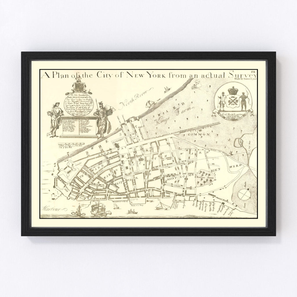 Vintage Map of New York City, New York 1728