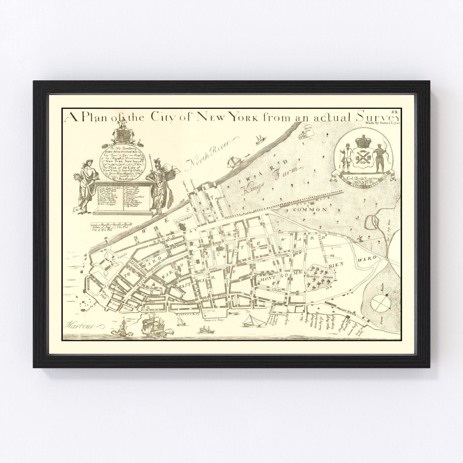 Vintage Map of New York City, New York 1728