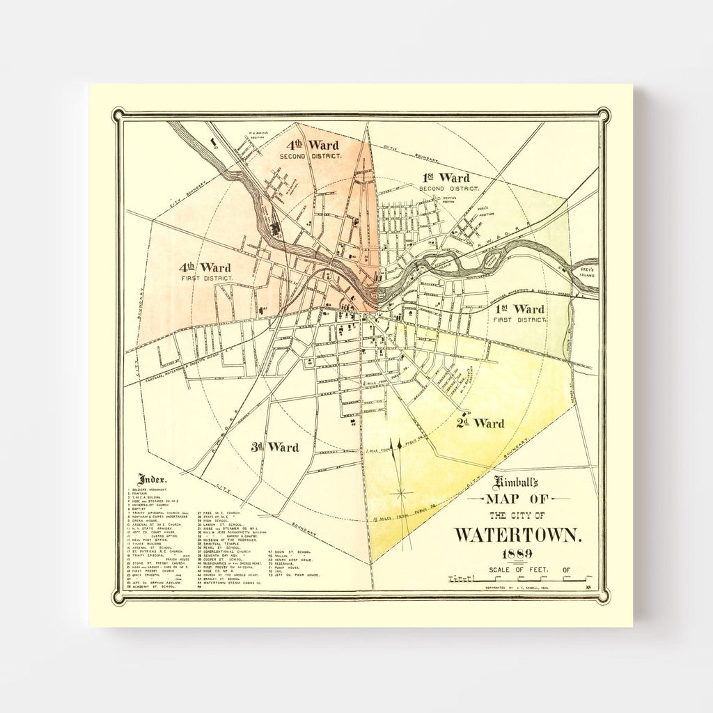 Vintage Map of Watertown, New York 1889