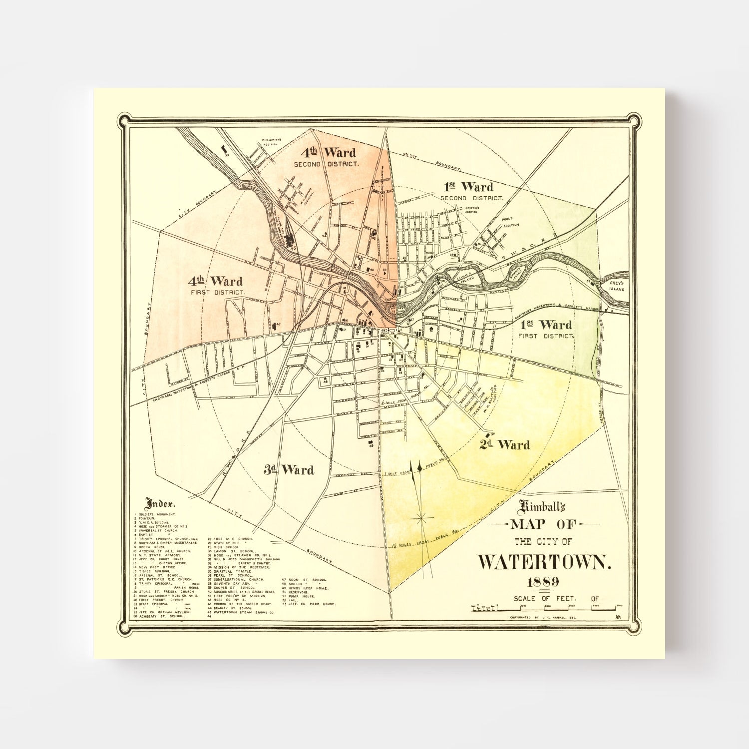 Vintage Map of Watertown, New York 1889