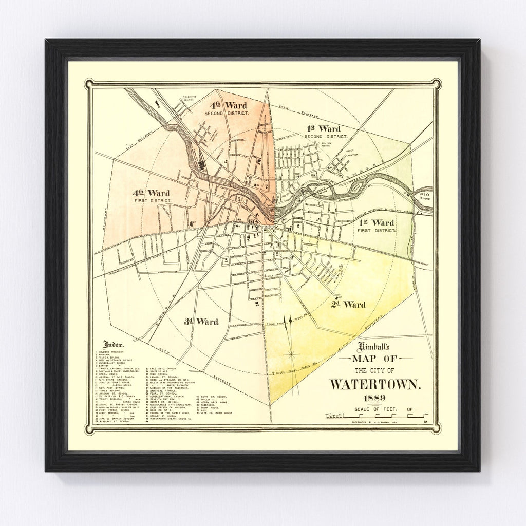 Vintage Map of Watertown, New York 1889