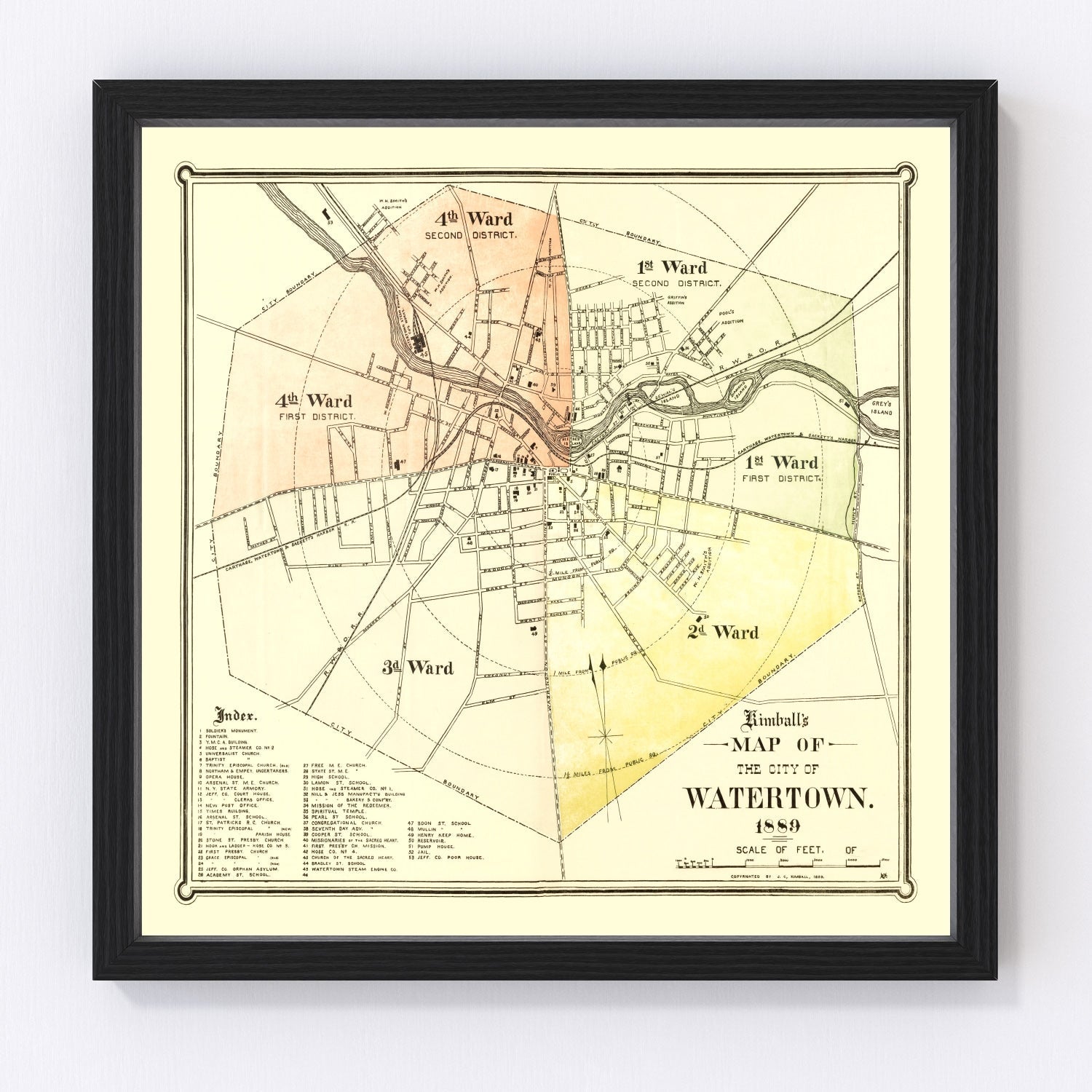 Vintage Map of Watertown, New York 1889