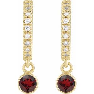 14K Yellow Gold Natural Mozambique Garnet & .08 CTW Natural Diamond French-Set 16.1 mm Hoop Earrings – image 2