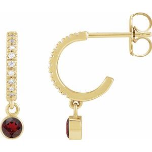 14K Yellow Gold Natural Mozambique Garnet & .08 CTW Natural Diamond French-Set 16.1 mm Hoop Earrings