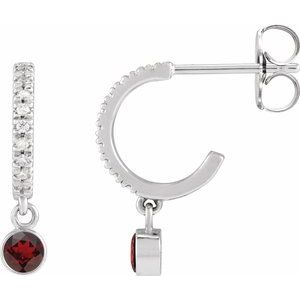 Platinum Natural Mozambique Garnet & .08 CTW Natural Diamond French-Set 16.1 mm Hoop Earrings