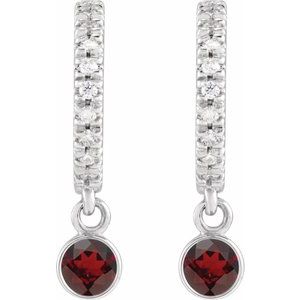 14K White Gold Natural Mozambique Garnet & .08 CTW Natural Diamond French-Set 16.1 mm Hoop Earrings – image 2