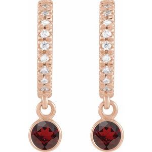 14K Rose Gold Natural Mozambique Garnet & .08 CTW Natural Diamond French-Set 16.1 mm Hoop Earrings – image 2