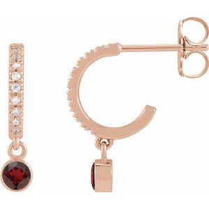 14K Rose Gold Natural Mozambique Garnet & .08 CTW Natural Diamond French-Set 16.1 mm Hoop Earrings