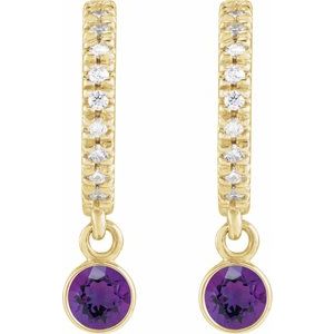14K Yellow Gold Natural Amethyst & .08 CTW Natural Diamond French-Set 16.1 mm Hoop Earrings