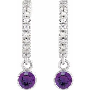 Sterling Silver Natural Amethyst & .08 CTW Natural Diamond French-Set 16.1 mm Hoop Earrings – image 2