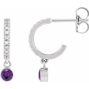 Platinum Natural Amethyst & .08 CTW Natural Diamond French-Set 16.1 mm Hoop Earrings
