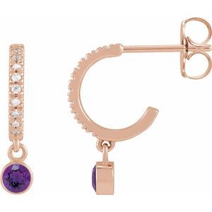 14K Rose Gold Natural Amethyst & .08 CTW Natural Diamond French-Set 16.1 mm Hoop Earrings