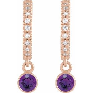 14K Rose Gold Natural Amethyst & .08 CTW Natural Diamond French-Set 16.1 mm Hoop Earrings