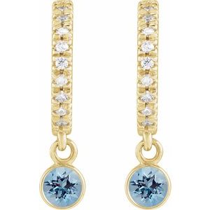 14K Yellow Gold Natural Aquamarine & .08 CTW Natural Diamond French-Set 16.1 mm Hoop Earrings – image 2