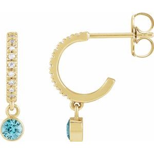 14K Yellow Gold Natural Aquamarine & .08 CTW Natural Diamond French-Set 16.1 mm Hoop Earrings