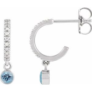 Platinum Natural Aquamarine & .08 CTW Natural Diamond French-Set 16.1 mm Hoop Earrings