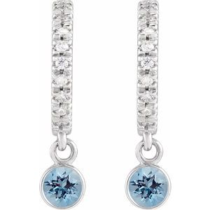 Platinum Natural Aquamarine & .08 CTW Natural Diamond French-Set 16.1 mm Hoop Earrings – image 2