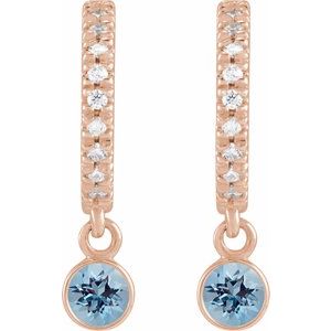 14K Rose Gold Natural Aquamarine & .08 CTW Natural Diamond French-Set 16.1 mm Hoop Earrings