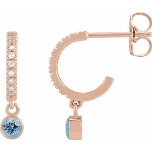 14K Rose Gold Natural Aquamarine & .08 CTW Natural Diamond French-Set 16.1 mm Hoop Earrings