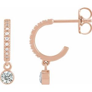 14K Rose Gold Natural White Sapphire & .08 CTW Natural Diamond French-Set 16.1 mm Hoop Earrings