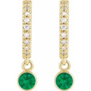 14K Yellow Gold Natural Emerald & .08 CTW Natural Diamond French-Set 16.1 mm Hoop Earrings – image 2