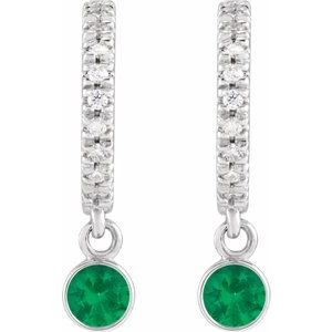 Sterling Silver Natural Emerald & .08 CTW Natural Diamond French-Set 16.1 mm Hoop Earrings – image 2