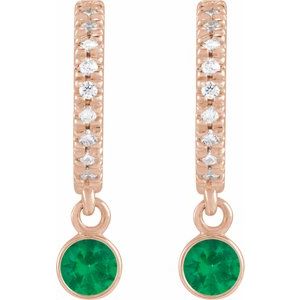 14K Rose Gold Lab-Grown Emerald & .08 CTW Natural Diamond French-Set 16.1 mm Hoop Earrings – image 2