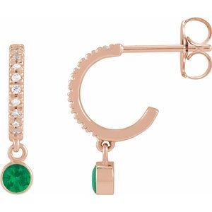 14K Rose Gold Lab-Grown Emerald & .08 CTW Natural Diamond French-Set 16.1 mm Hoop Earrings