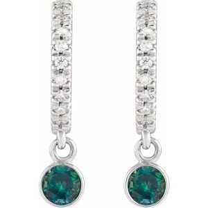 14K White Gold Natural Alexandrite & .08 CTW Natural Diamond French-Set 16.1 mm Hoop Earrings – image 2