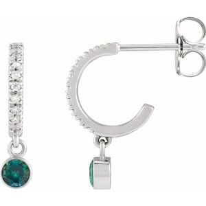 Sterling Silver Lab-Grown Alexandrite & .08 CTW Natural Diamond French-Set 16.1 mm Hoop Earrings