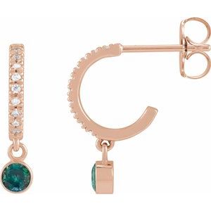 14K Rose Gold Lab-Grown Alexandrite & .08 CTW Natural Diamond French-Set 16.1 mm Hoop Earrings