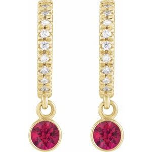 14K Yellow Gold Natural Ruby & .08 CTW Natural Diamond French-Set 16.1 mm Hoop Earrings