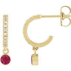 14K Yellow Gold Lab-Grown Ruby & .08 CTW Natural Diamond French-Set 16.1 mm Hoop Earrings