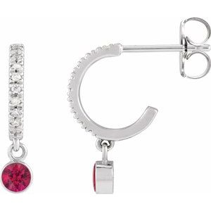 14K White Gold Natural Ruby & .08 CTW Natural Diamond French-Set 16.1 mm Hoop Earrings