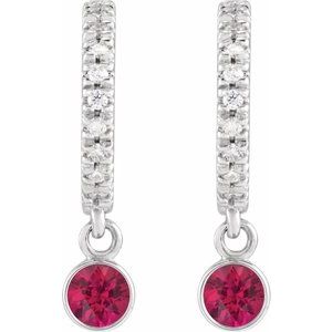 14K White Gold Lab-Grown Ruby & .08 CTW Natural Diamond French-Set 16.1 mm Hoop Earrings – image 2