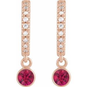 14K Rose Gold Natural Ruby & .08 CTW Natural Diamond French-Set 16.1 mm Hoop Earrings – image 2