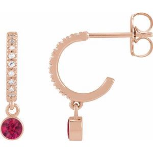 14K Rose Gold Lab-Grown Ruby & .08 CTW Natural Diamond French-Set 16.1 mm Hoop Earrings