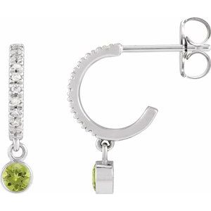 Sterling Silver Natural Peridot & .08 CTW Natural Diamond French-Set 16.1 mm Hoop Earrings