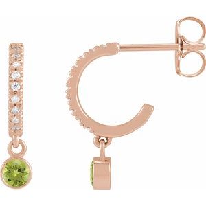 14K Rose Gold Natural Peridot & .08 CTW Natural Diamond French-Set 16.1 mm Hoop Earrings