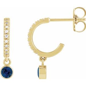 14K Yellow Gold Lab-Grown Blue Sapphire & .08 CTW Natural Diamond French-Set 16.1 mm Hoop Earrings