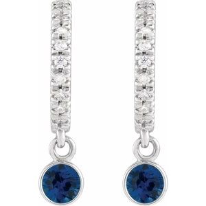 Sterling Silver Natural Blue Sapphire & .08 CTW Natural Diamond French-Set 16.1 mm Hoop Earrings – image 2