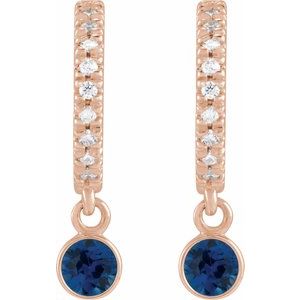 14K Rose Gold Natural Blue Sapphire & .08 CTW Natural Diamond French-Set 16.1 mm Hoop Earrings – image 2