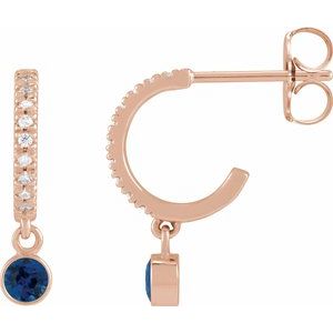 14K Rose Gold Natural Blue Sapphire & .08 CTW Natural Diamond French-Set 16.1 mm Hoop Earrings