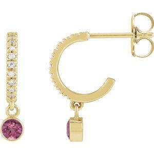 14K Yellow Gold Natural Pink Tourmaline & .08 CTW Natural Diamond French-Set 16.1 mm Hoop Earrings