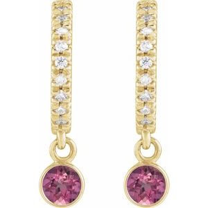 14K Yellow Gold Natural Pink Tourmaline & .08 CTW Natural Diamond French-Set 16.1 mm Hoop Earrings